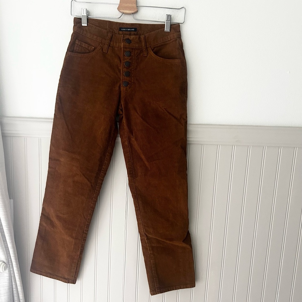 Lucky Brand 0/25 Rust Tan Corduroy Button-Fly Pants Mid Rise Straight Crop